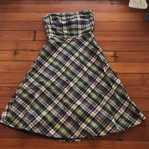 J crew plaid strapless dress